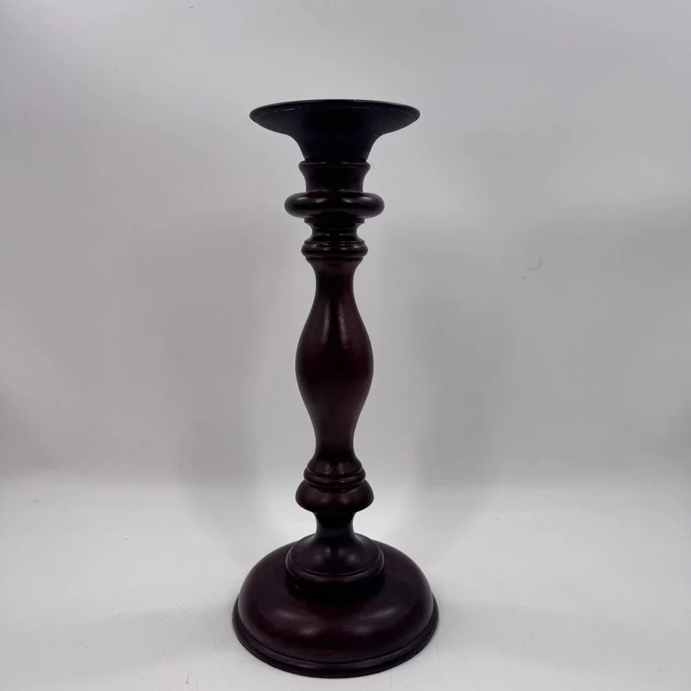 Pottery Barn Turned Wood Candle Holder Mahogany Taper Pillar 16
